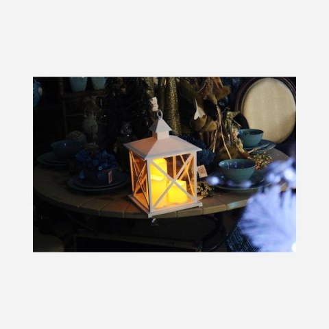 Latarnia Dekoracyjna ze Świecami LED - Biała – 42 x 22,5 cm