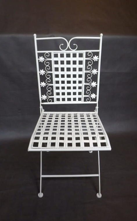 Krzesło Metalowe w Stylu Prowansalskim - Kremowe - 90 x 38 cm