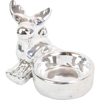 Świecznik Ceramiczny z Reniferem na Tealight - Srebrny - 7,5 x 8,5 cm