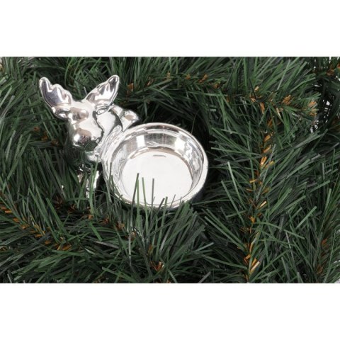Świecznik Ceramiczny z Reniferem na Tealight - Srebrny - 7,5 x 8,5 cm