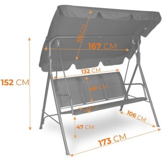 Sofa Wisząca Ogrodowa z Daszkiem - Czarna - 173 cm