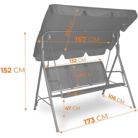 Sofa Wisząca Ogrodowa z Daszkiem - Czarna - 173 cm