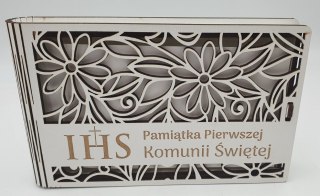 Banknotówka na pieniądze 10 x 15,5cm ażur biała KOMUNIA ŚW IHS