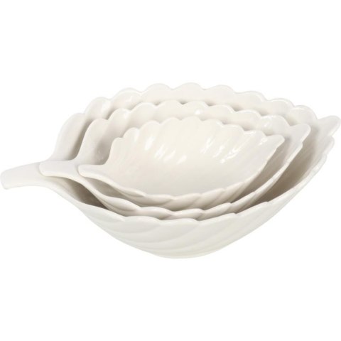 Komplet Białych Misek Ceramicznych w Kształcie Liścia - 3 szt.