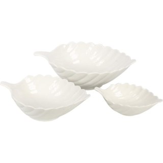 Komplet Białych Misek Ceramicznych w Kształcie Liścia - 3 szt.