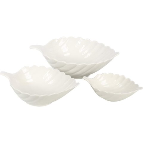 Komplet Białych Misek Ceramicznych w Kształcie Liścia - 3 szt.