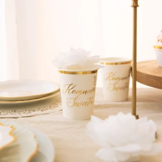 Kubek papierowy Komunia Święta biało-złoty 220 ml 6 szt. 161715