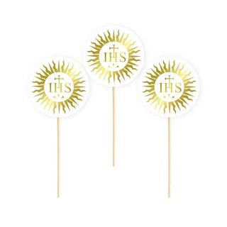 Toppery na tort komunijny IHS hostia biało-złote 6szt. 512287