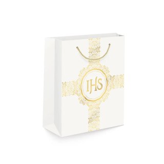 Torebka 12szt na prezenty 26 x 32 x 12cm IHS biało-złota 127469