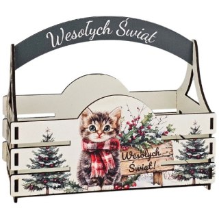 Koszyczek świąteczny pudełko prezentowe mikołajki Boże Narodzenie - KOT ŚWIĘTA