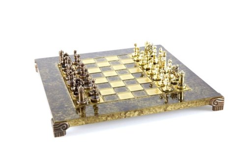 Szachy Metalowe z Mosiężną Szachownicą w Drewnianej Skrzyni – 20 x 20 cm