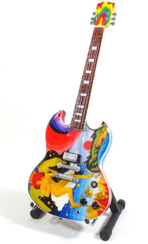 Miniaturowa Gitara z Drewna Mahoniowego – Motyw Psychodeliczny Rock – Skala 1:4
