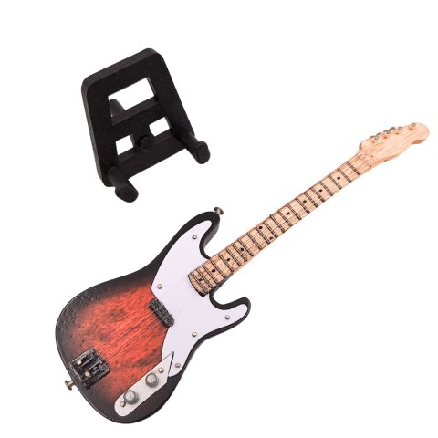 Miniaturowa Gitara Elektryczna z drewna mahoniowego na Stojaku – Motyw Ikona Sceny – Skala 1:6