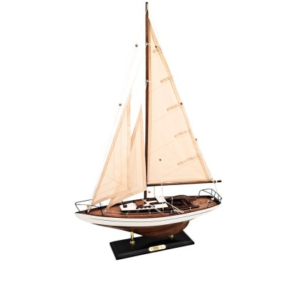 Model Jachtu Żaglowego – Styl Hamptons – Biel i Drewno – 66 cm