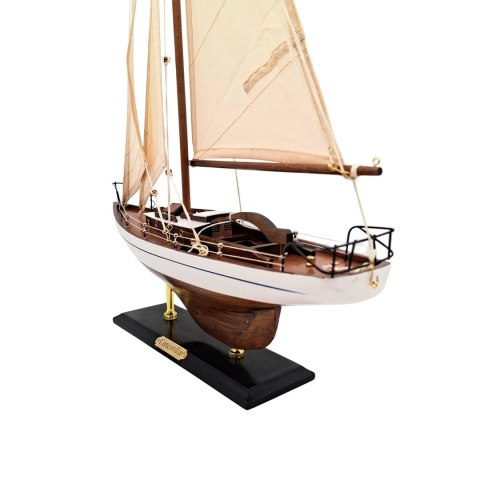 Model Jachtu Żaglowego – Styl Hamptons – Biel i Drewno – 66 cm