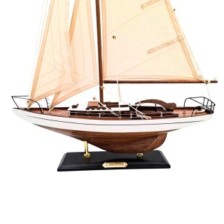 Model Jachtu Żaglowego – Styl Hamptons – Biel i Drewno – 66 cm
