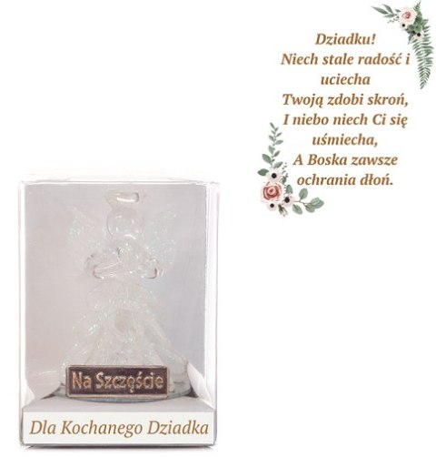 Aniołek szklany "Na Szczęście" dla Kochanego Dziadka