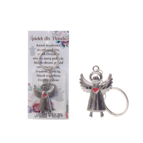 Breloczek do kluczy w ozdobnym opakowaniu - aniołek z serduszkiem "Aniołek dla Dziadka"