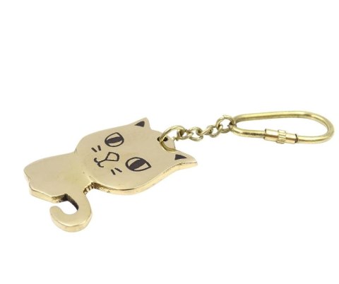 Brelok Mosiężny do Kluczy – Motyw Kot – 11,5 cm