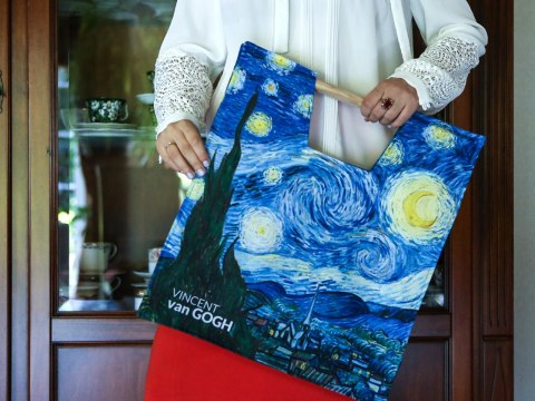 Torba z Drewnianym Uchwytem -Gwiaździsta Noc (V. van Gogh)- 42x47 cm