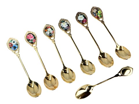Zestaw 6 Złotych Łyżeczek - Kwiaty Barokowe (Mix Wzorów) - 13 cm