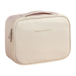 Organizer na Kosmetyki - Kremowy z Ekoskóry - 24x18 cm