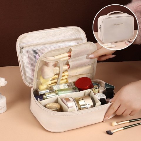 Organizer na Kosmetyki - Kremowy z Ekoskóry - 24x18 cm