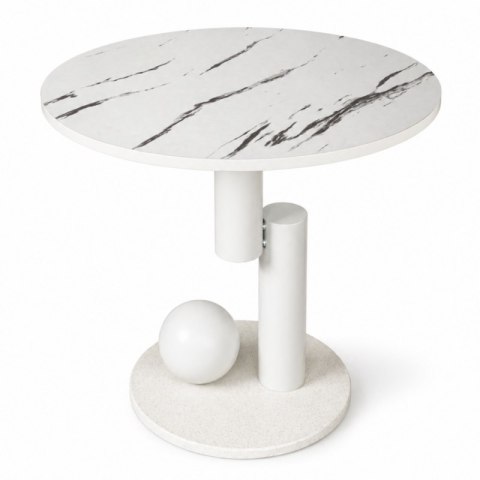 Stolik Kawowy z Uchwytem - Biały Marmur / Stal - 50 cm