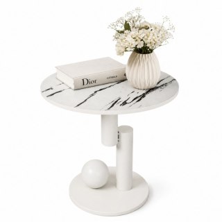 Stolik Kawowy z Uchwytem - Biały Marmur / Stal - 50 cm