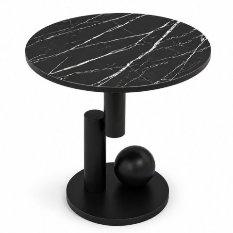 Stolik Kawowy z Uchwytem - Czarny Marmur / Stal - 50 cm