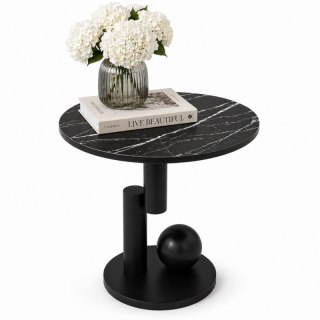 Stolik Kawowy z Uchwytem - Czarny Marmur / Stal - 50 cm