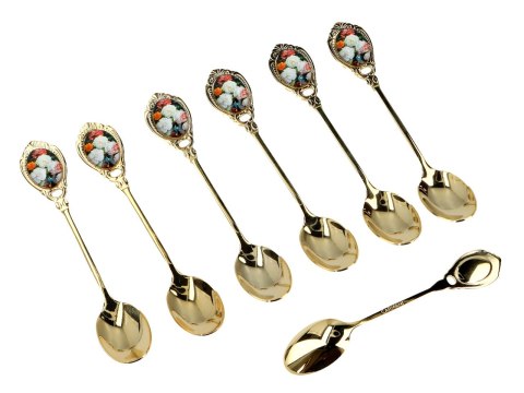 Zestaw 6 Złotych Łyżeczek - Kwiaty Barokowe - 13 cm
