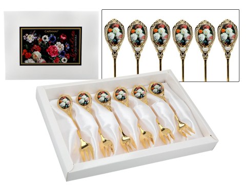 Zestaw 6 Złotych Widelczyków - Kwiaty Barokowe - 13 cm
