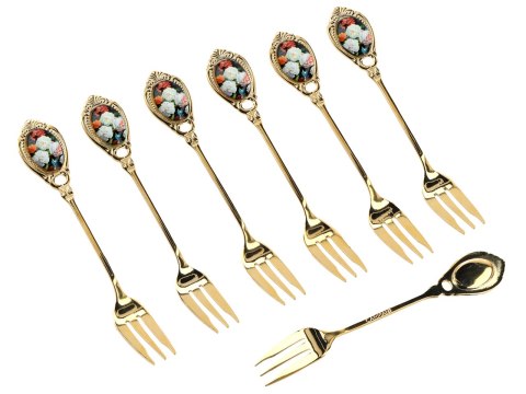 Zestaw 6 Złotych Widelczyków - Kwiaty Barokowe - 13 cm