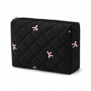 Organizer na Kosmetyki - Czarny w Kokardy Pikowany - 24x18 cm