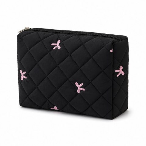Organizer na Kosmetyki - Czarny w Kokardy Pikowany - 24x18 cm