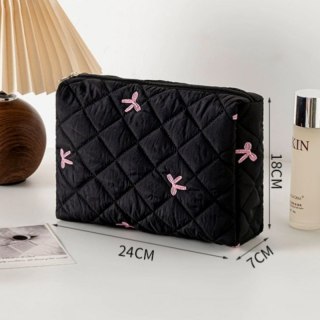 Organizer na Kosmetyki - Czarny w Kokardy Pikowany - 24x18 cm