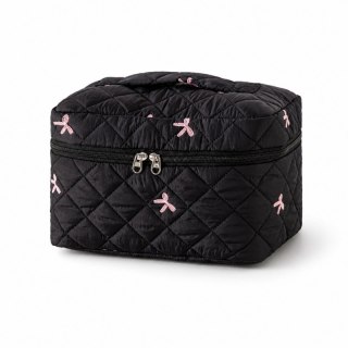 Organizer na Kosmetyki - Czarny w Kokardy Pikowany - 26x16 cm