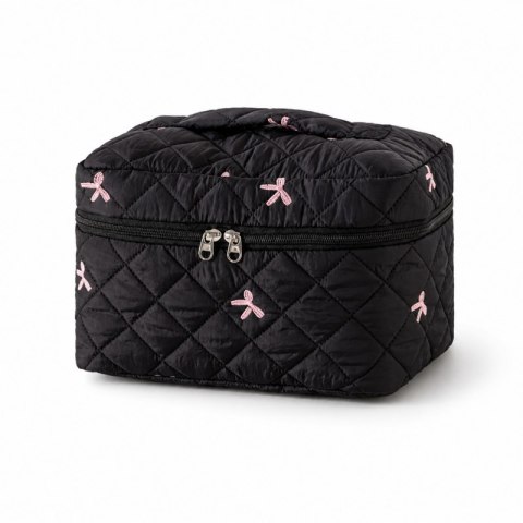 Organizer na Kosmetyki - Czarny w Kokardy Pikowany - 26x16 cm
