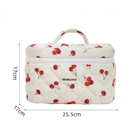 Organizer na Kosmetyki - Kremowy w Wiśnie Pikowany - 26x17 cm