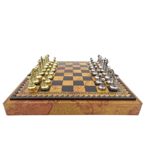Szachy Metalowe z Motywem Dawnej Mapy – 28 x 28 cm