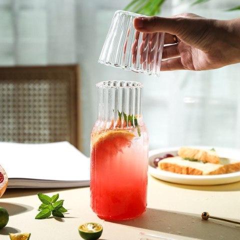 Szklana Karafka ze Szklanką – Falowana Struktura - 510 ml + 220 ml