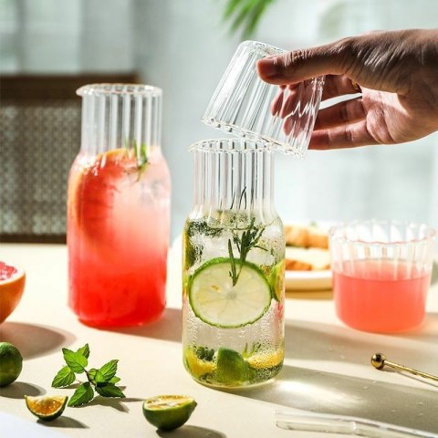 Szklana Karafka ze Szklanką – Falowana Struktura - 510 ml + 220 ml