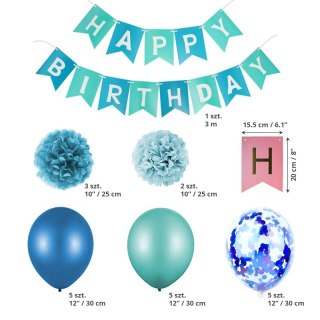 Zestaw Balonów z Girlandą "Happy Birthday" - Niebieski - 21 szt.