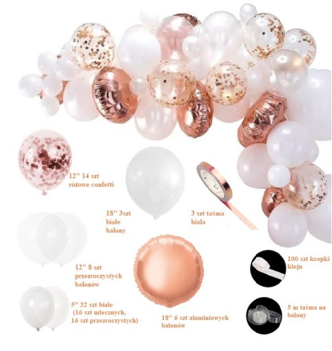 Zestaw Balonów Girlanda - Rose Gold - 63 szt.