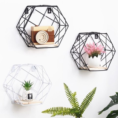 Sześciokątna Półka Ścienna LOFT - Czarna - Bok 15 cm