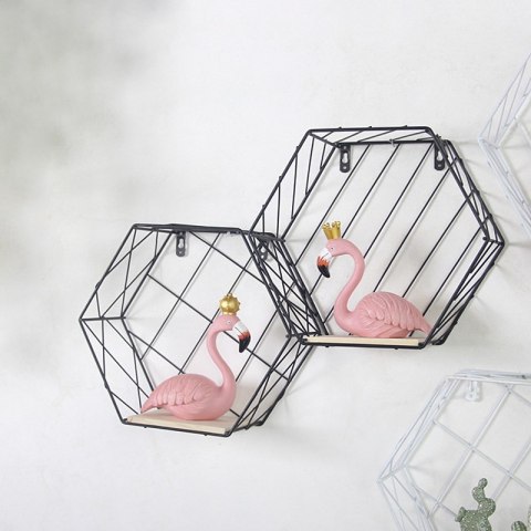 Sześciokątna Półka Ścienna LOFT - Czarna - Bok 15 cm
