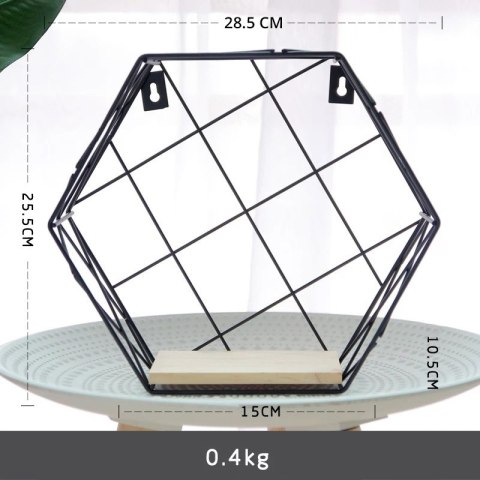Sześciokątna Półka Ścienna LOFT - Czarna - Bok 15 cm