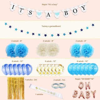 Zestaw Balonów i Rekwizytów Baby Shower - "It's a Boy"