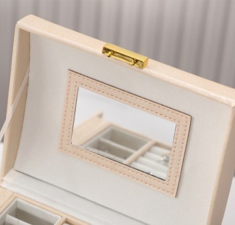 Szkatułka Wielopoziomowa na Biżuterię – Beżowo-Złota – 17,5 x 12 cm